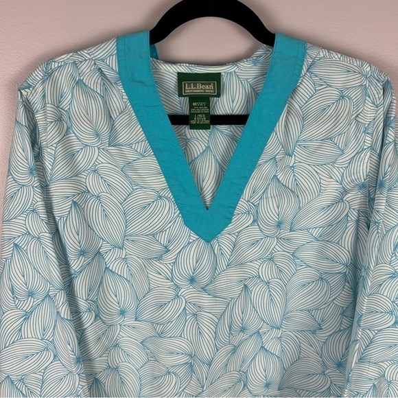 L.L. Bean Tropical Beach Nylon Blend Tunic Hooded Top Large Blue - Picture 3 of 13